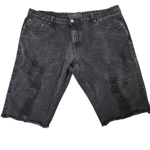 Black Pyramid Distressed Black‎ Denim Shorts Mens Raw Hem Ripped Streetwear 38